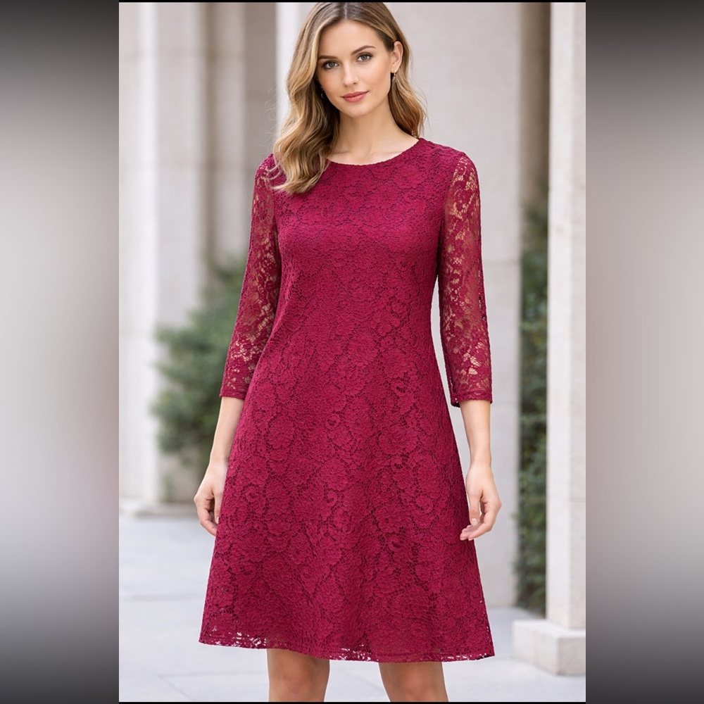 Lauren Ralph Lauren Elegant Lace Wine Dress